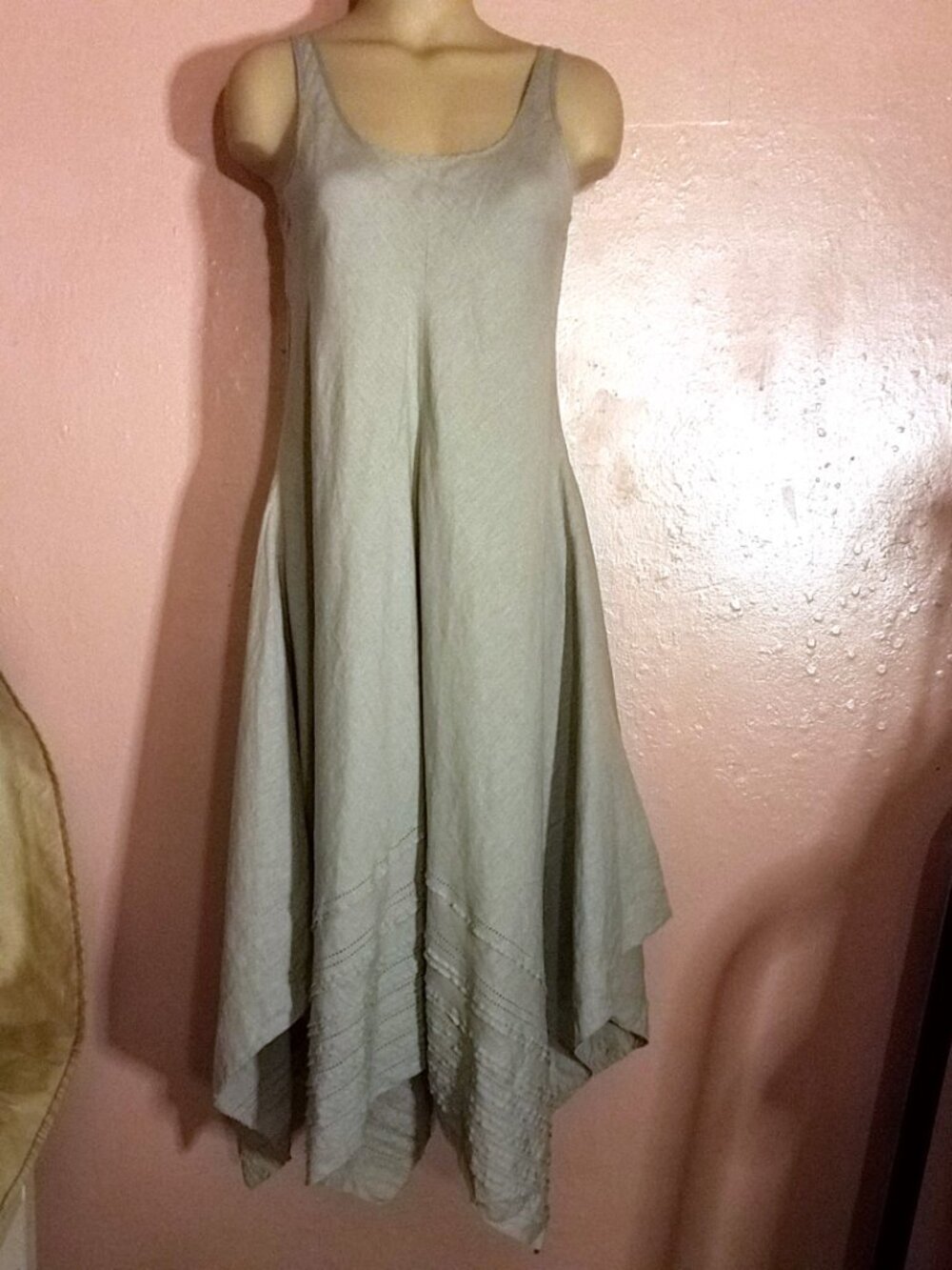 Eileen Fisher Handkerchief Hem Midi Dress Sundress Fine Linen Gray w/Tucks P/XS